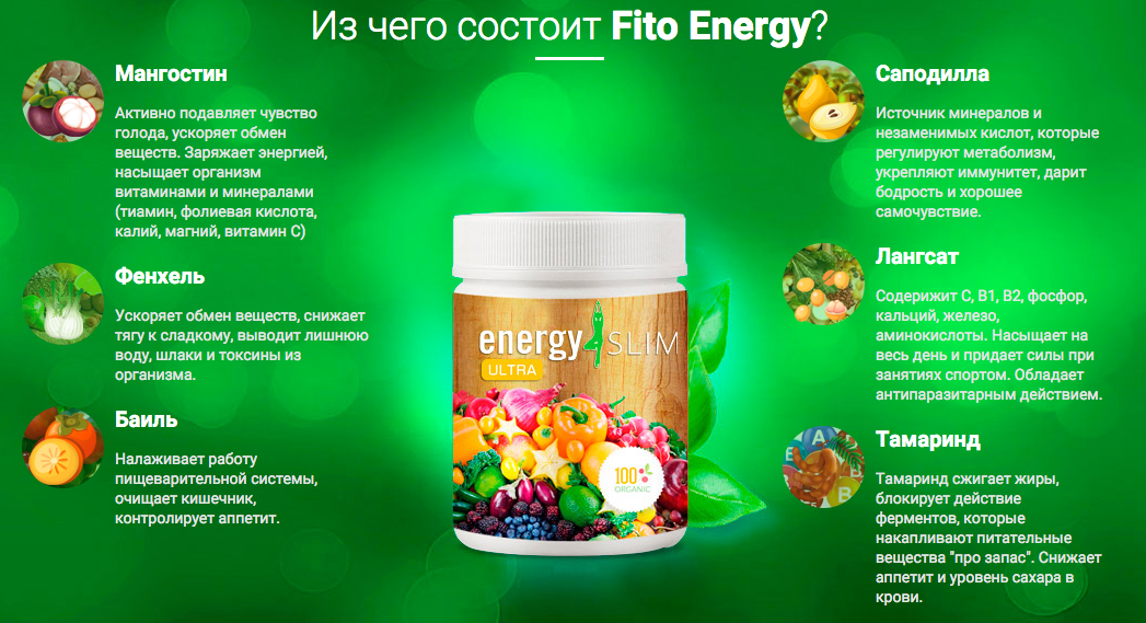 Состав энергетического комплекса для снижения веса Fito Energy Фито Энерджи
